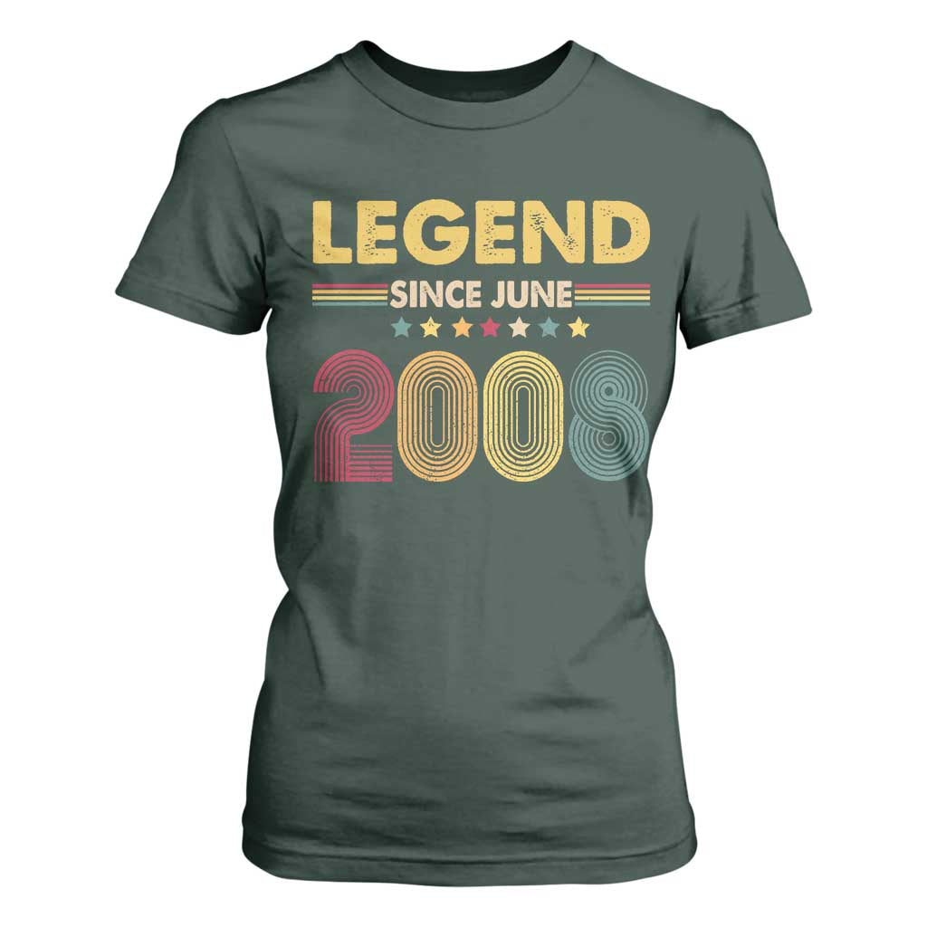 June 18th Birthday T Shirt For Women Legends Since June 2008 Retro Bday TS11 Dark Forest Green Print Your Wear