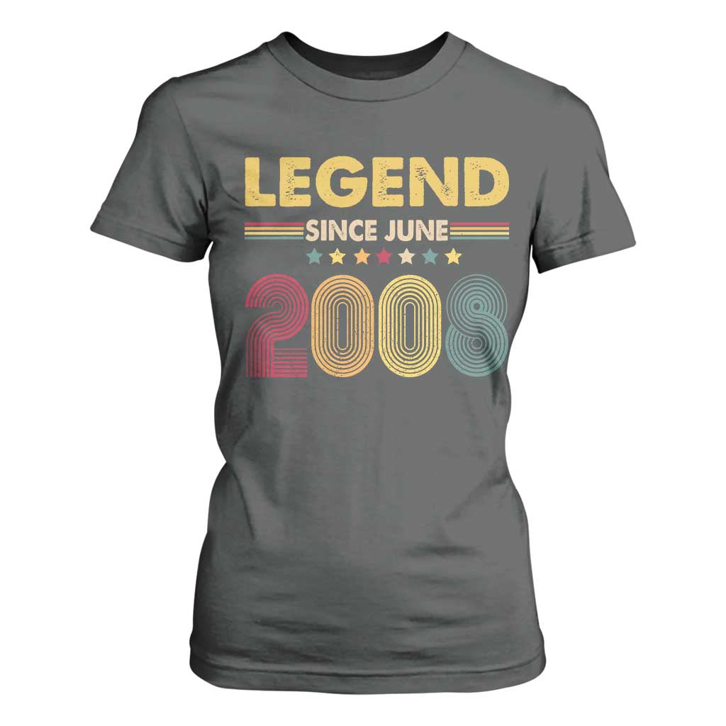 June 18th Birthday T Shirt For Women Legends Since June 2008 Retro Bday TS11 Dark Heather Print Your Wear