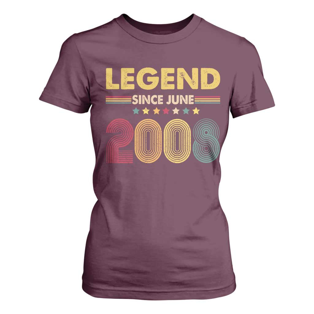 June 18th Birthday T Shirt For Women Legends Since June 2008 Retro Bday TS11 Maroon Print Your Wear