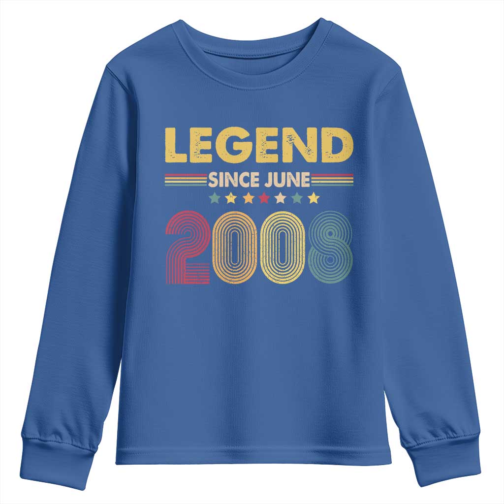 June 18th Birthday Youth Sweatshirt Legends Since June 2008 Retro Bday TS11 Royal Blue Print Your Wear