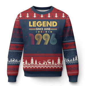 June 30th Birthday Ugly Christmas Sweater Legends Since June 1996 Retro Bday TS11 Navy Red Print Your Wear