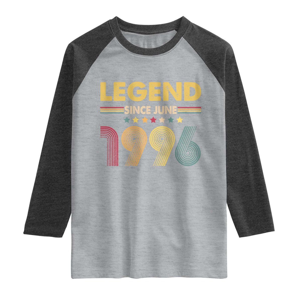 June 30th Birthday Raglan Shirt Legends Since June 1996 Retro Bday TS11 Heather Gray Heather Charcoal Print Your Wear