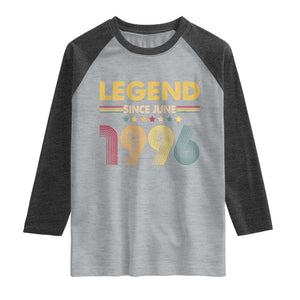 June 30th Birthday Raglan Shirt Legends Since June 1996 Retro Bday TS11 Heather Gray Heather Charcoal Print Your Wear