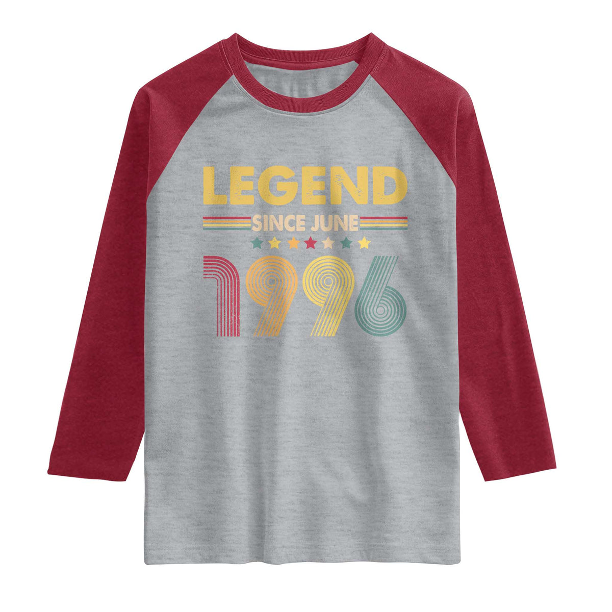 June 30th Birthday Raglan Shirt Legends Since June 1996 Retro Bday TS11 Heather Gray Heather Red Print Your Wear
