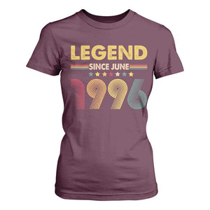 June 30th Birthday T Shirt For Women Legends Since June 1996 Retro Bday TS11 Maroon Print Your Wear
