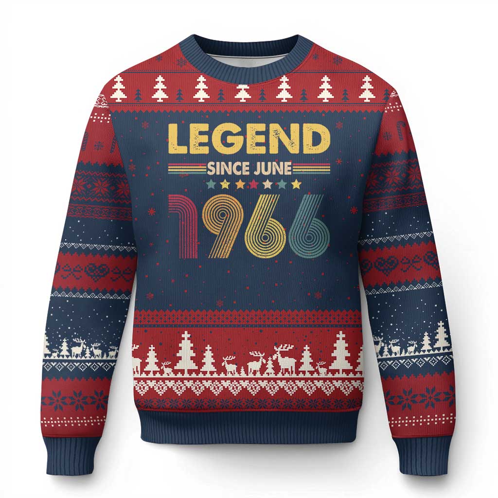 June 60th Birthday Ugly Christmas Sweater Legends Since June 1966 Retro Bday TS11 Navy Red Print Your Wear