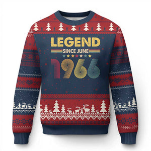 June 60th Birthday Ugly Christmas Sweater Legends Since June 1966 Retro Bday TS11 Navy Red Print Your Wear