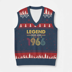 June 60th Birthday V-Neck Knit Sweater Vest Legends Since June 1966 Retro Bday TS11 Navy Red Print Your Wear