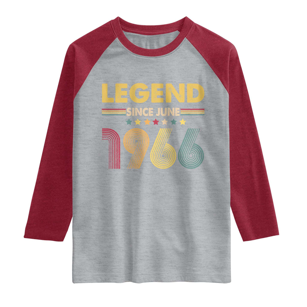 June 60th Birthday Raglan Shirt Legends Since June 1966 Retro Bday TS11 Heather Gray Heather Red Print Your Wear