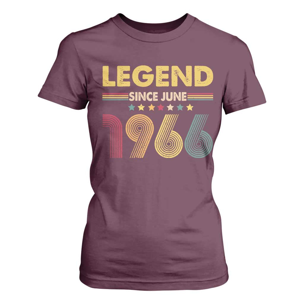 June 60th Birthday T Shirt For Women Legends Since June 1966 Retro Bday TS11 Maroon Print Your Wear