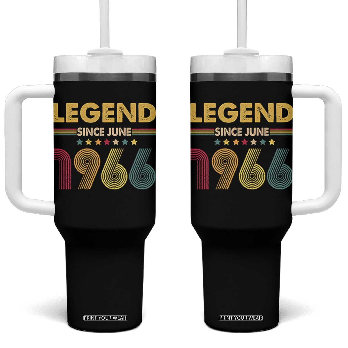 June 60th Birthday Tumbler With Handle Legends Since June 1966 Retro Bday TS11 One Size: 40 oz Black Print Your Wear