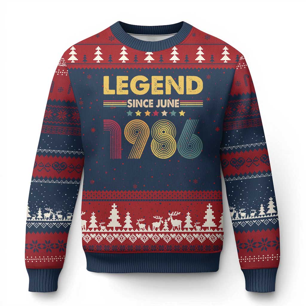 June 40th Birthday Ugly Christmas Sweater Legends Since June 1986 Retro Bday TS11 Navy Red Print Your Wear