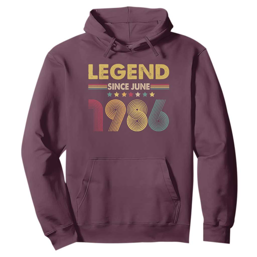 June 40th Birthday Hoodie Legends Since June 1986 Retro Bday TS11 Maroon Print Your Wear