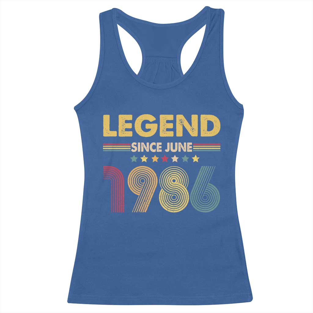 June 40th Birthday Racerback Tank Top Legends Since June 1986 Retro Bday TS11 Royal Blue Print Your Wear