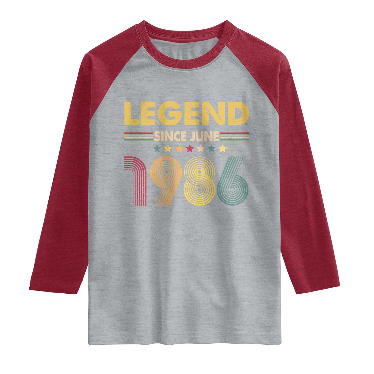 June 40th Birthday Raglan Shirt Legends Since June 1986 Retro Bday TS11 Heather Gray Heather Red Print Your Wear