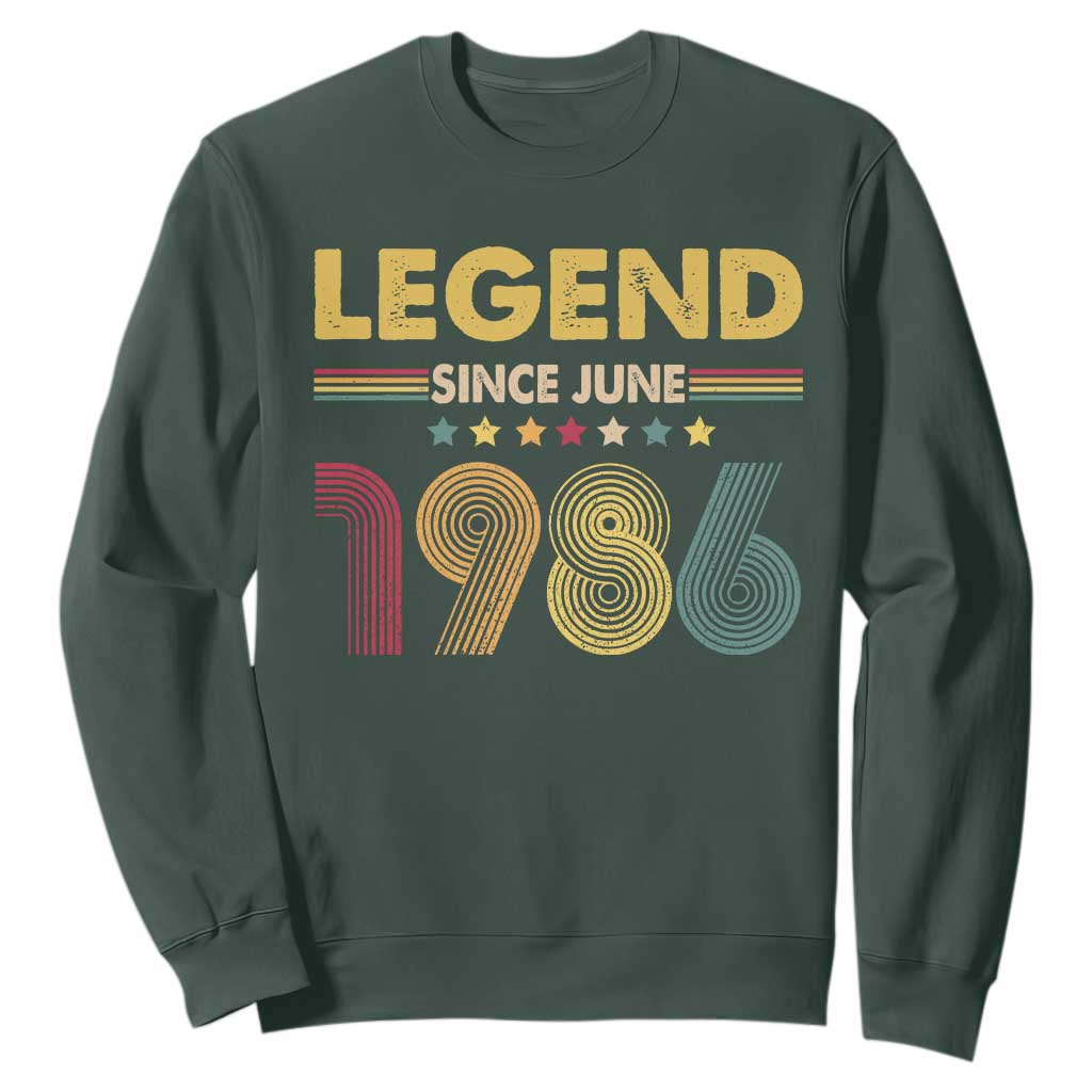 June 40th Birthday Sweatshirt Legends Since June 1986 Retro Bday TS11 Dark Forest Green Print Your Wear