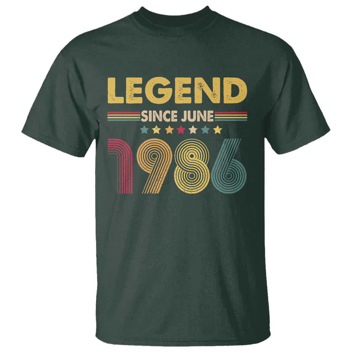 June 40th Birthday T Shirt Legends Since June 1986 Retro Bday TS11 Dark Forest Green Print Your Wear