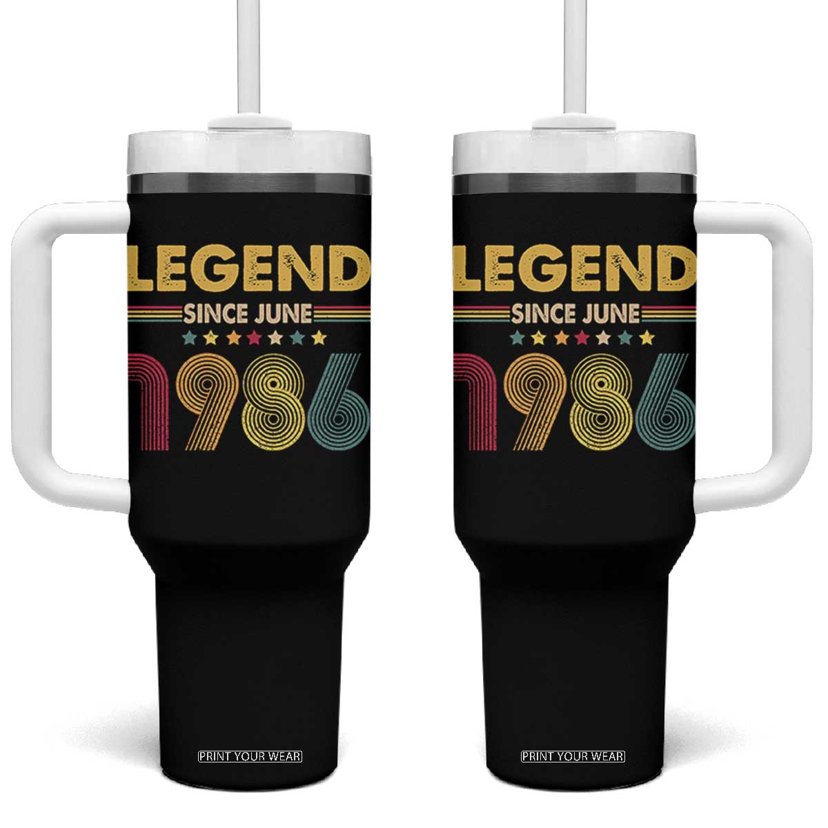 June 40th Birthday Tumbler With Handle Legends Since June 1986 Retro Bday TS11 One Size: 40 oz Black Print Your Wear