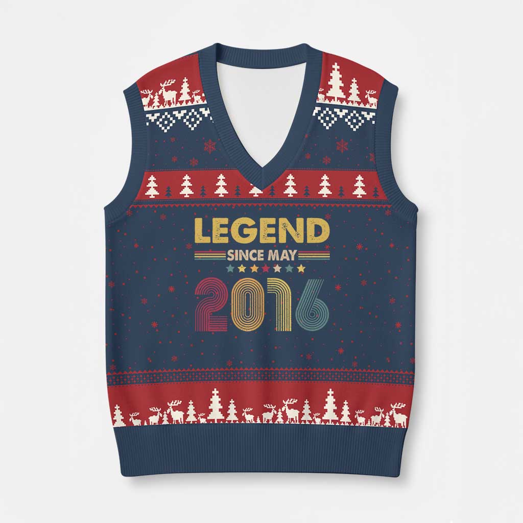 May 10th Birthday V-Neck Knit Sweater Vest Legends Since May 2016 Retro Bday TS11 Navy Red Print Your Wear