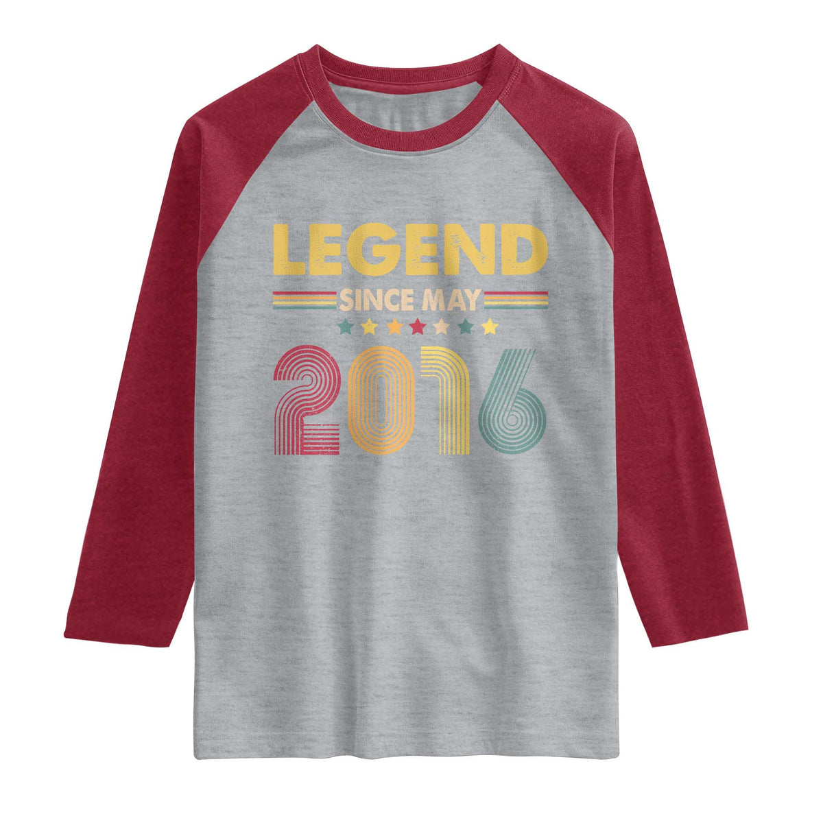 May 10th Birthday Raglan Shirt Legends Since May 2016 Retro Bday TS11 Heather Gray Heather Red Print Your Wear