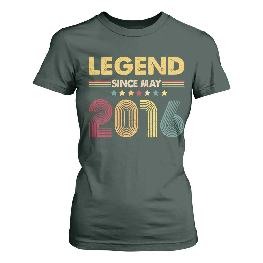 May 10th Birthday T Shirt For Women Legends Since May 2016 Retro Bday TS11 Dark Forest Green Print Your Wear