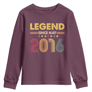 May 10th Birthday Youth Sweatshirt Legends Since May 2016 Retro Bday TS11 Maroon Print Your Wear