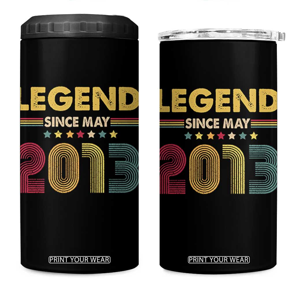May 13th Birthday 4 in 1 Can Cooler Tumbler Legends Since May 2013 Retro Bday TS11 One Size: 16 oz Black Print Your Wear