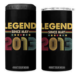 May 13th Birthday 4 in 1 Can Cooler Tumbler Legends Since May 2013 Retro Bday TS11 One Size: 16 oz Black Print Your Wear