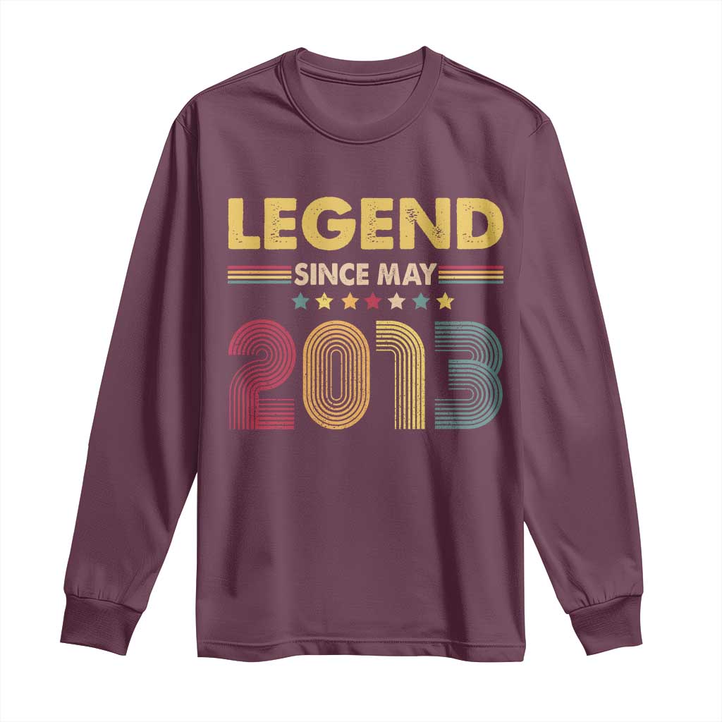 May 13th Birthday Long Sleeve Shirt Legends Since May 2013 Retro Bday TS11 Maroon Print Your Wear