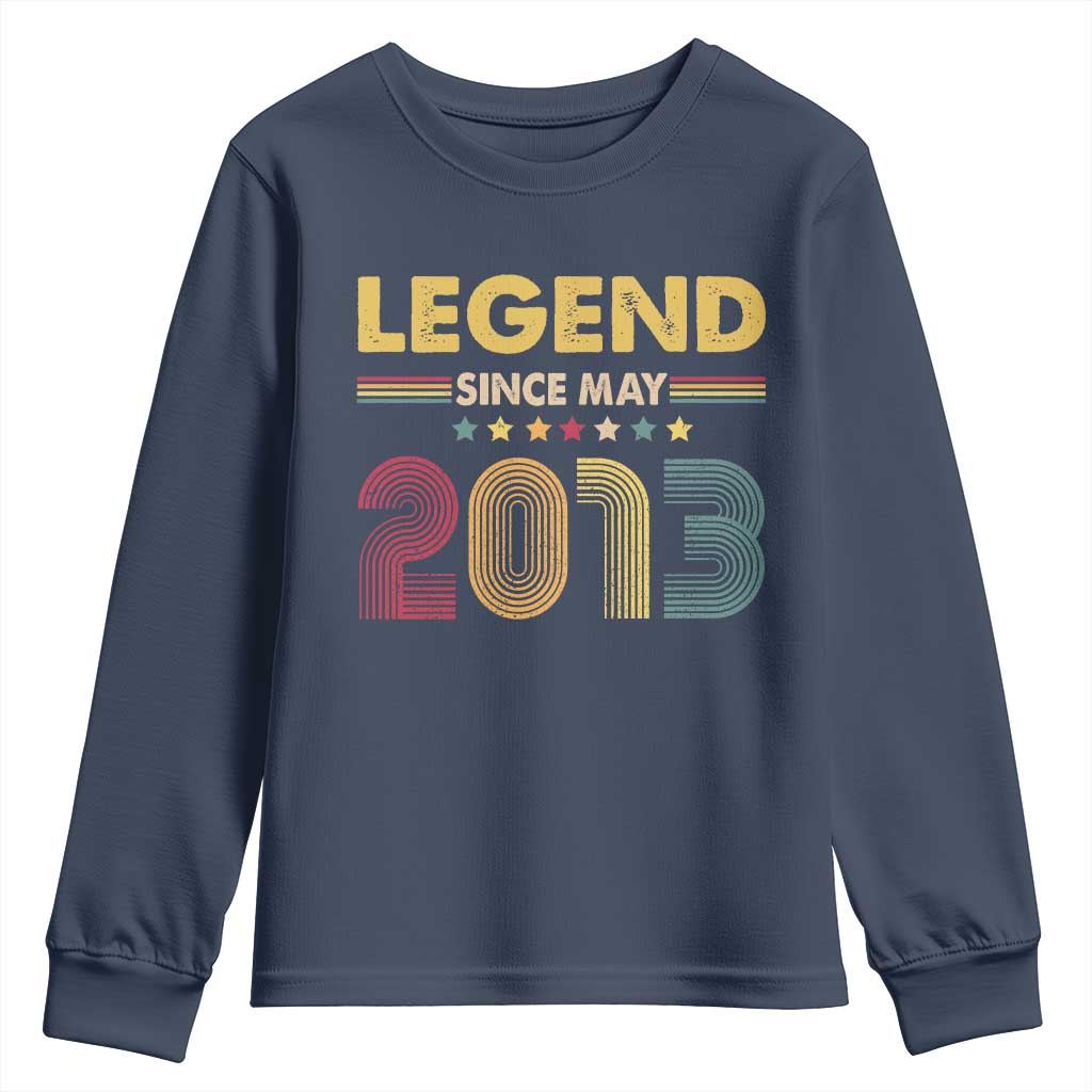 May 13th Birthday Youth Sweatshirt Legends Since May 2013 Retro Bday TS11 Navy Print Your Wear
