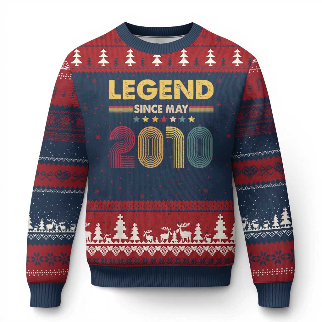 May 16th Birthday Ugly Christmas Sweater Legends Since May 2010 Retro Bday TS11 Navy Red Print Your Wear