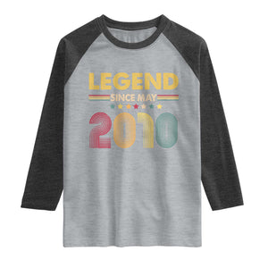 May 16th Birthday Raglan Shirt Legends Since May 2010 Retro Bday TS11 Heather Gray Heather Charcoal Print Your Wear