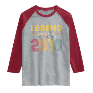 May 16th Birthday Raglan Shirt Legends Since May 2010 Retro Bday TS11 Heather Gray Heather Red Print Your Wear