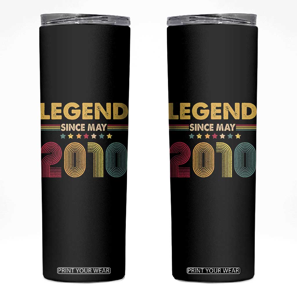 May 16th Birthday Skinny Tumbler Legends Since May 2010 Retro Bday TS11 Black Print Your Wear