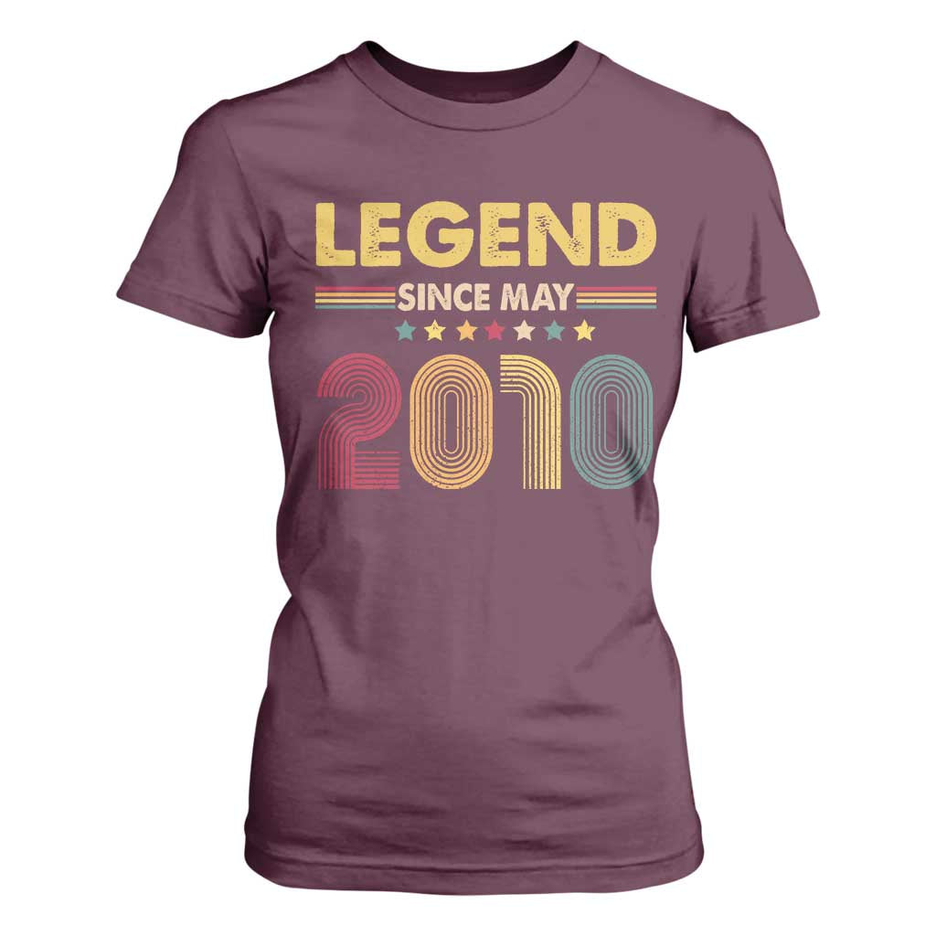 May 16th Birthday T Shirt For Women Legends Since May 2010 Retro Bday TS11 Maroon Print Your Wear