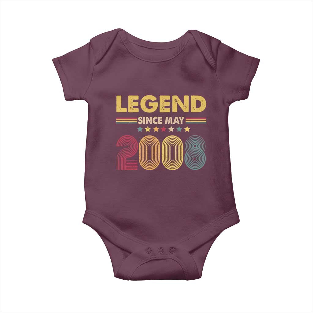May 18th Birthday Baby Onesie Legends Since May 2008 Retro Bday TS11 Maroon Print Your Wear