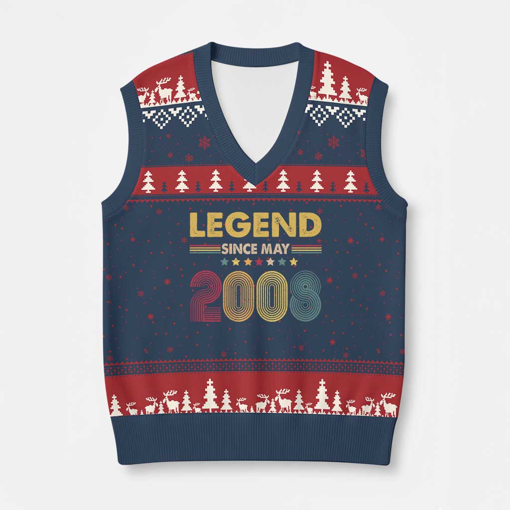 May 18th Birthday V-Neck Knit Sweater Vest Legends Since May 2008 Retro Bday TS11 Navy Red Print Your Wear