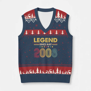 May 18th Birthday V-Neck Knit Sweater Vest Legends Since May 2008 Retro Bday TS11 Navy Red Print Your Wear