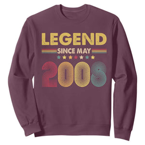 May 18th Birthday Sweatshirt Legends Since May 2008 Retro Bday TS11 Maroon Print Your Wear