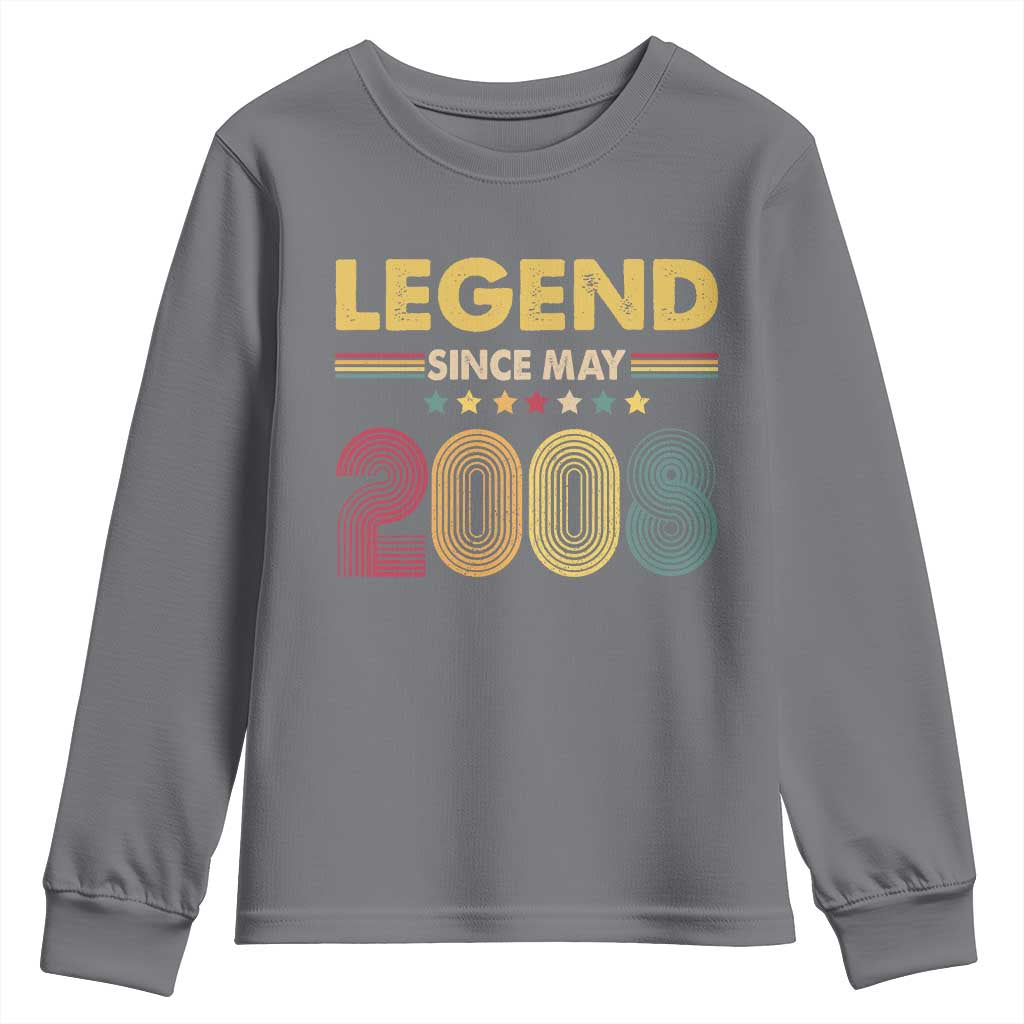 May 18th Birthday Youth Sweatshirt Legends Since May 2008 Retro Bday TS11 Charcoal Print Your Wear