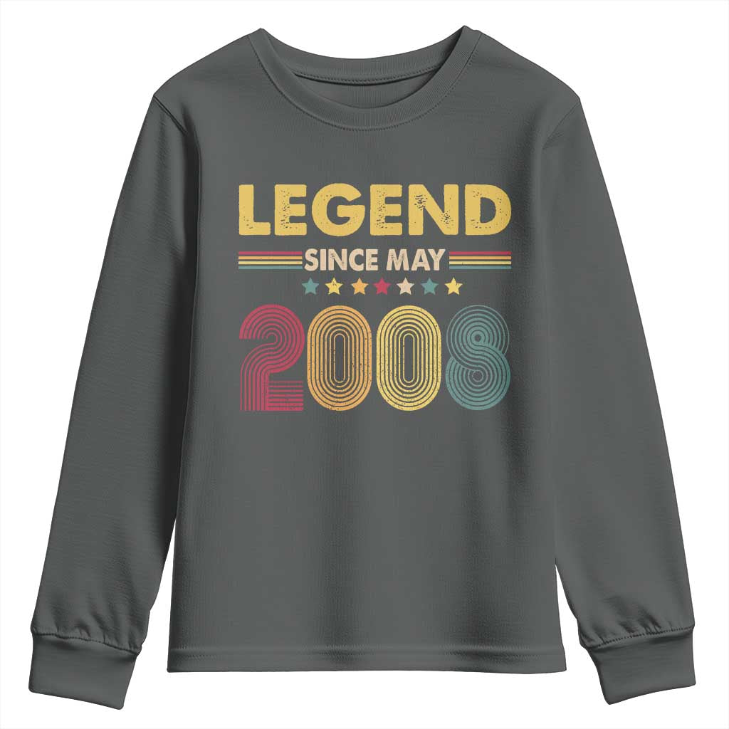 May 18th Birthday Youth Sweatshirt Legends Since May 2008 Retro Bday TS11 Dark Heather Print Your Wear