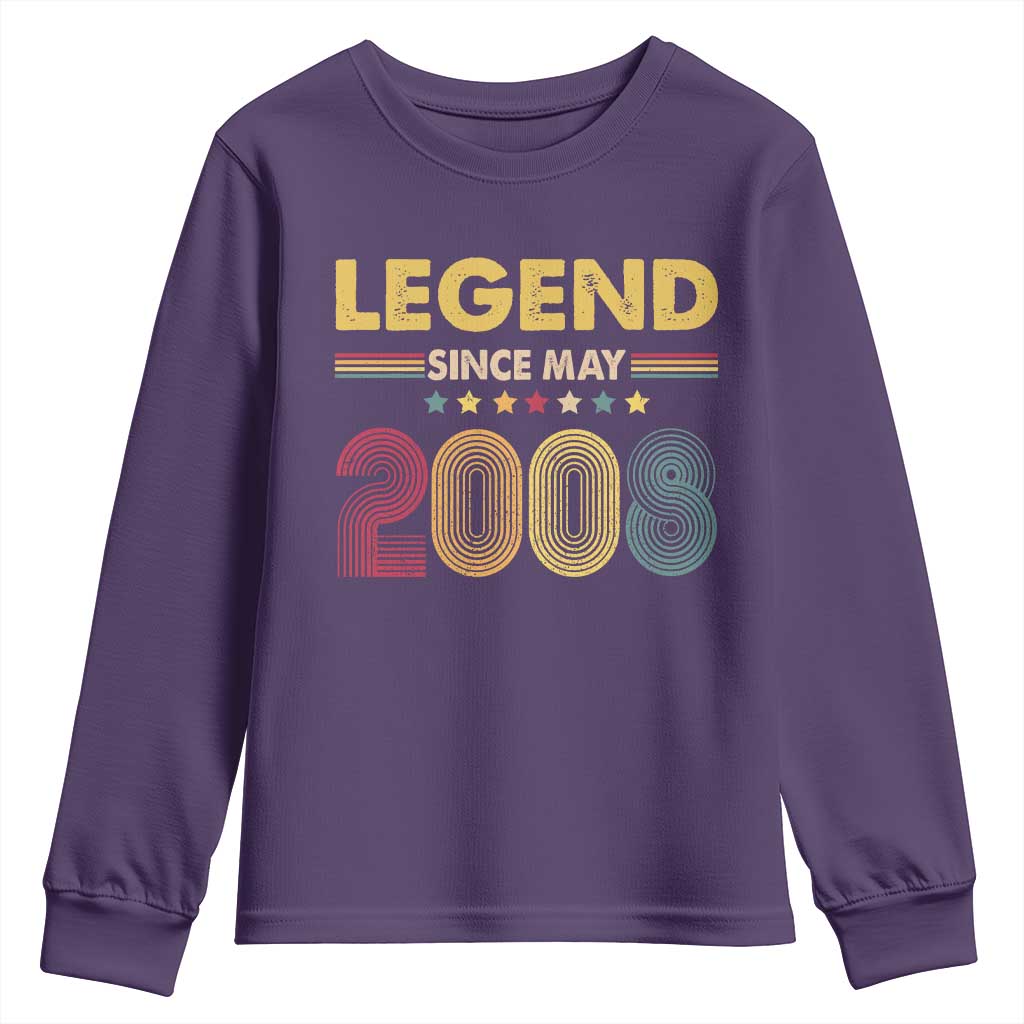 May 18th Birthday Youth Sweatshirt Legends Since May 2008 Retro Bday TS11 Purple Print Your Wear
