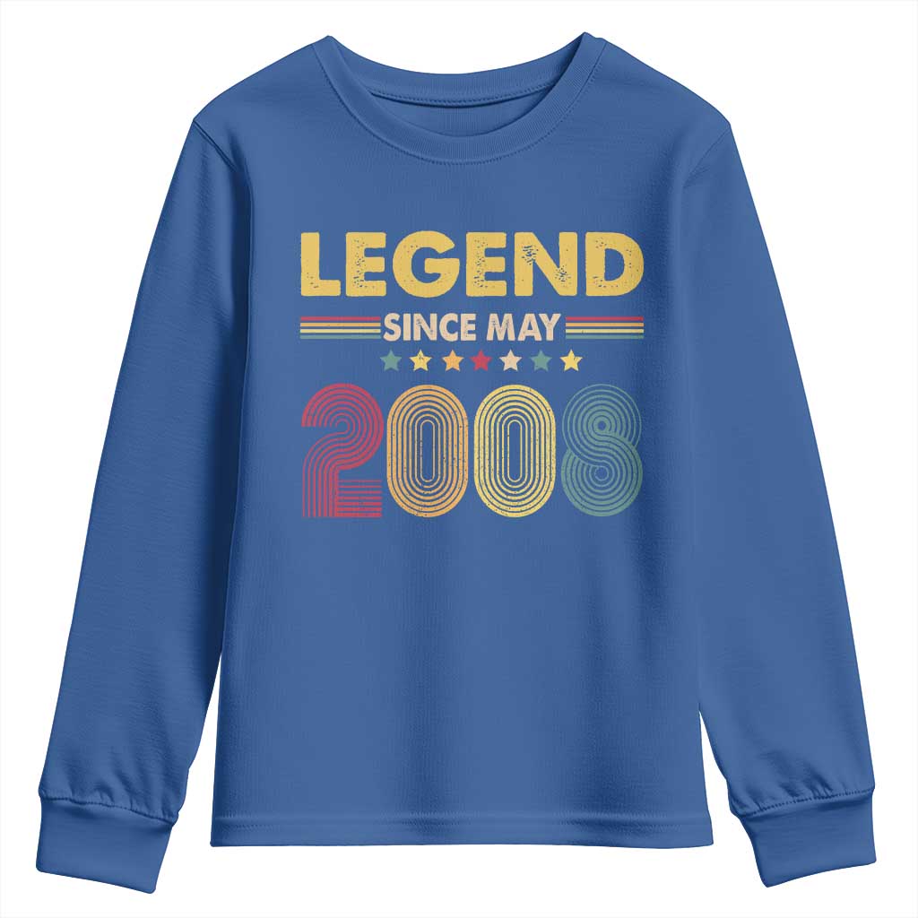 May 18th Birthday Youth Sweatshirt Legends Since May 2008 Retro Bday TS11 Royal Blue Print Your Wear