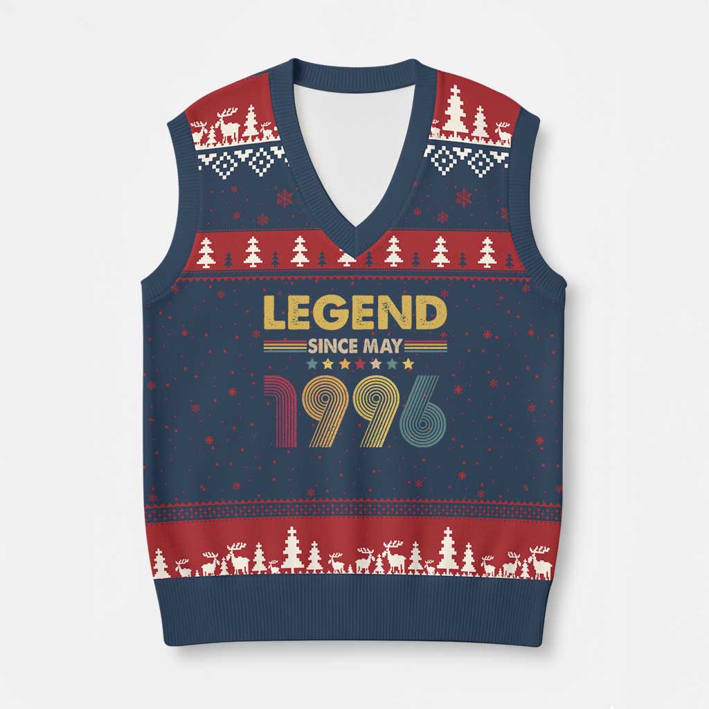 May 30th Birthday V-Neck Knit Sweater Vest Legends Since May 1996 Retro Bday TS11 Navy Red Print Your Wear
