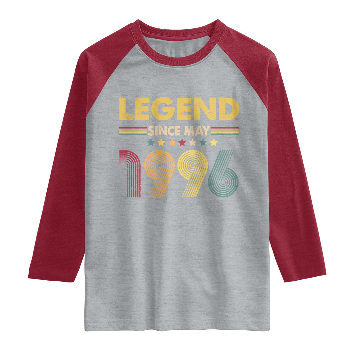 May 30th Birthday Raglan Shirt Legends Since May 1996 Retro Bday TS11 Heather Gray Heather Red Print Your Wear