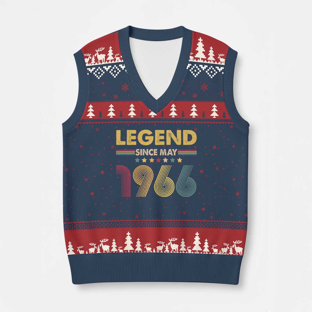 May 60th Birthday V-Neck Knit Sweater Vest Legends Since May 1966 Retro Bday TS11 Navy Red Print Your Wear