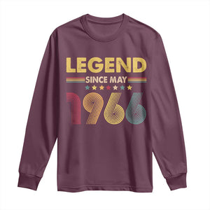 May 60th Birthday Long Sleeve Shirt Legends Since May 1966 Retro Bday TS11 Maroon Print Your Wear
