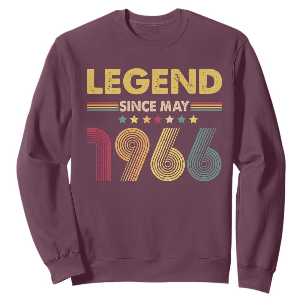 May 60th Birthday Sweatshirt Legends Since May 1966 Retro Bday TS11 Maroon Print Your Wear