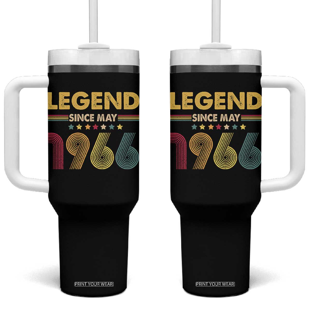 May 60th Birthday Tumbler With Handle Legends Since May 1966 Retro Bday TS11 One Size: 40 oz Black Print Your Wear