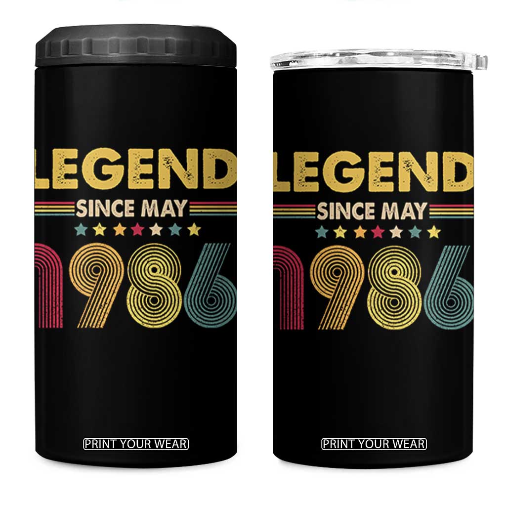 May 40th Birthday 4 in 1 Can Cooler Tumbler Legends Since May 1986 Retro Bday TS11 One Size: 16 oz Black Print Your Wear